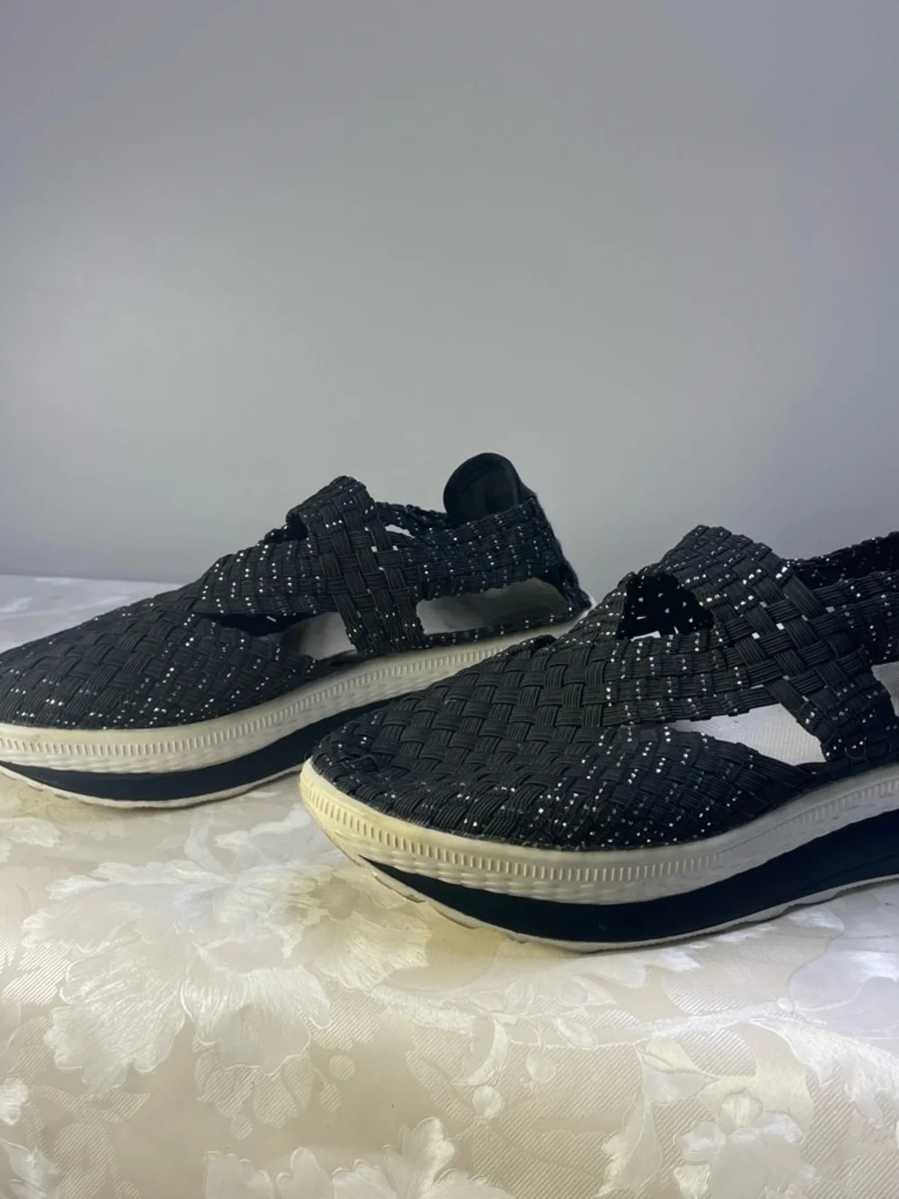 Women’s Black Woven Stretch Sandal - Casual Comfort